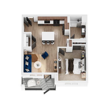 Rendering of the Andes floor plan with 1 bedroom[s] and 1 bathroom[s] at Elysium