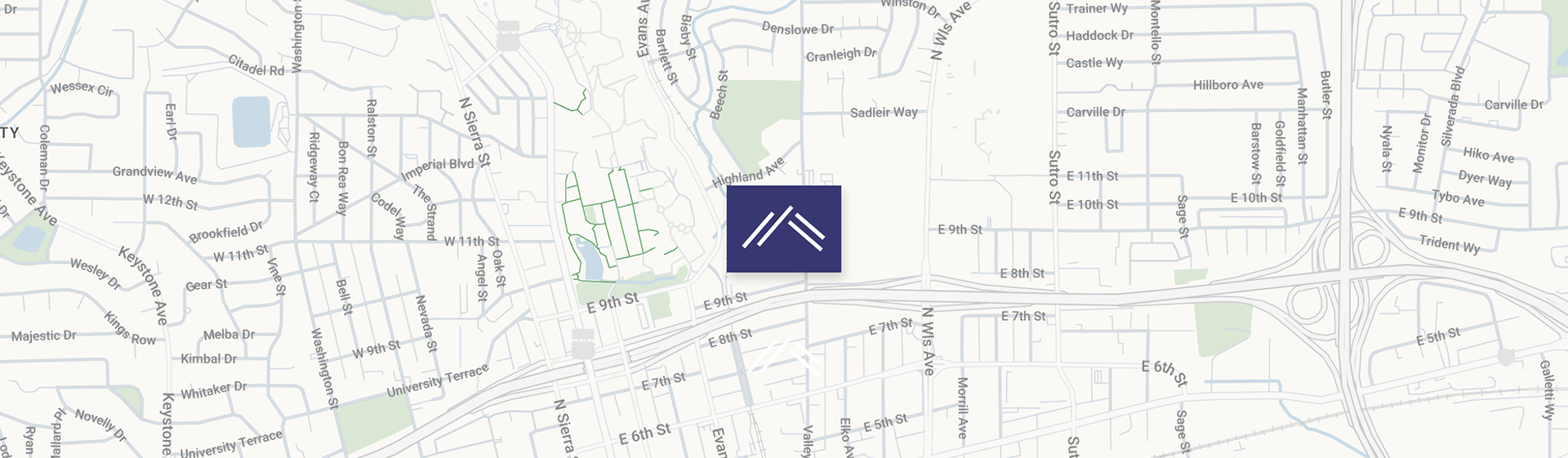 Map showing location of Elysium Apartments in South Reno, Nevada.
